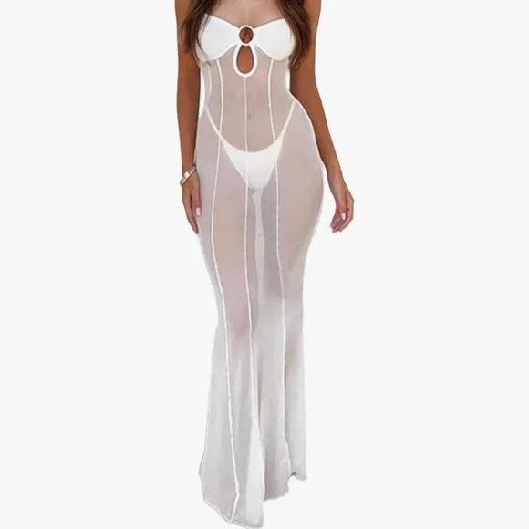 Longburgundy strapless dressduster Hollywood lingerie silhouette cover up
